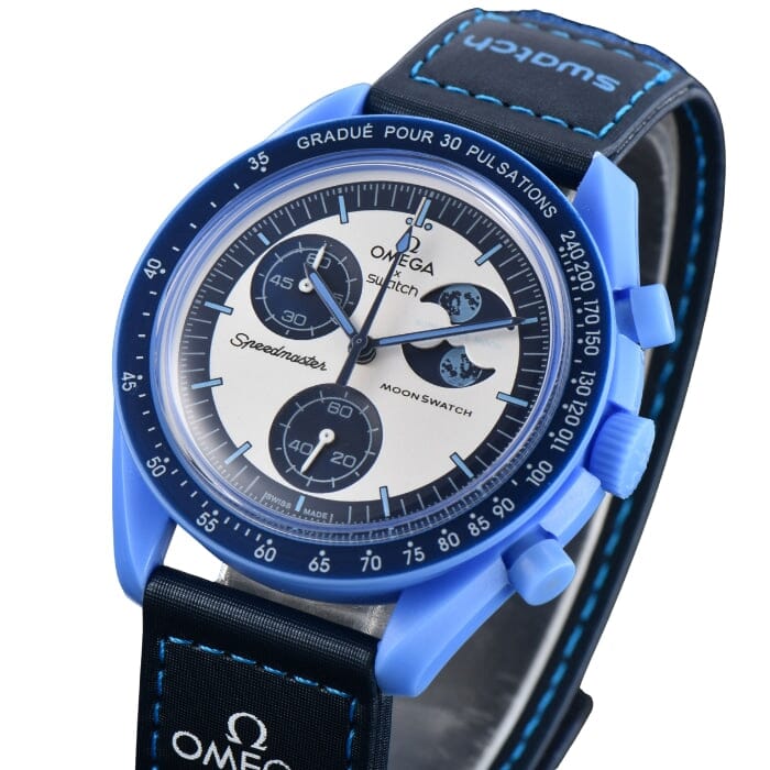 Omega X Swatch Speedmaster Moonswatch "mission to the Blue Moonphase" Herrenchronograph