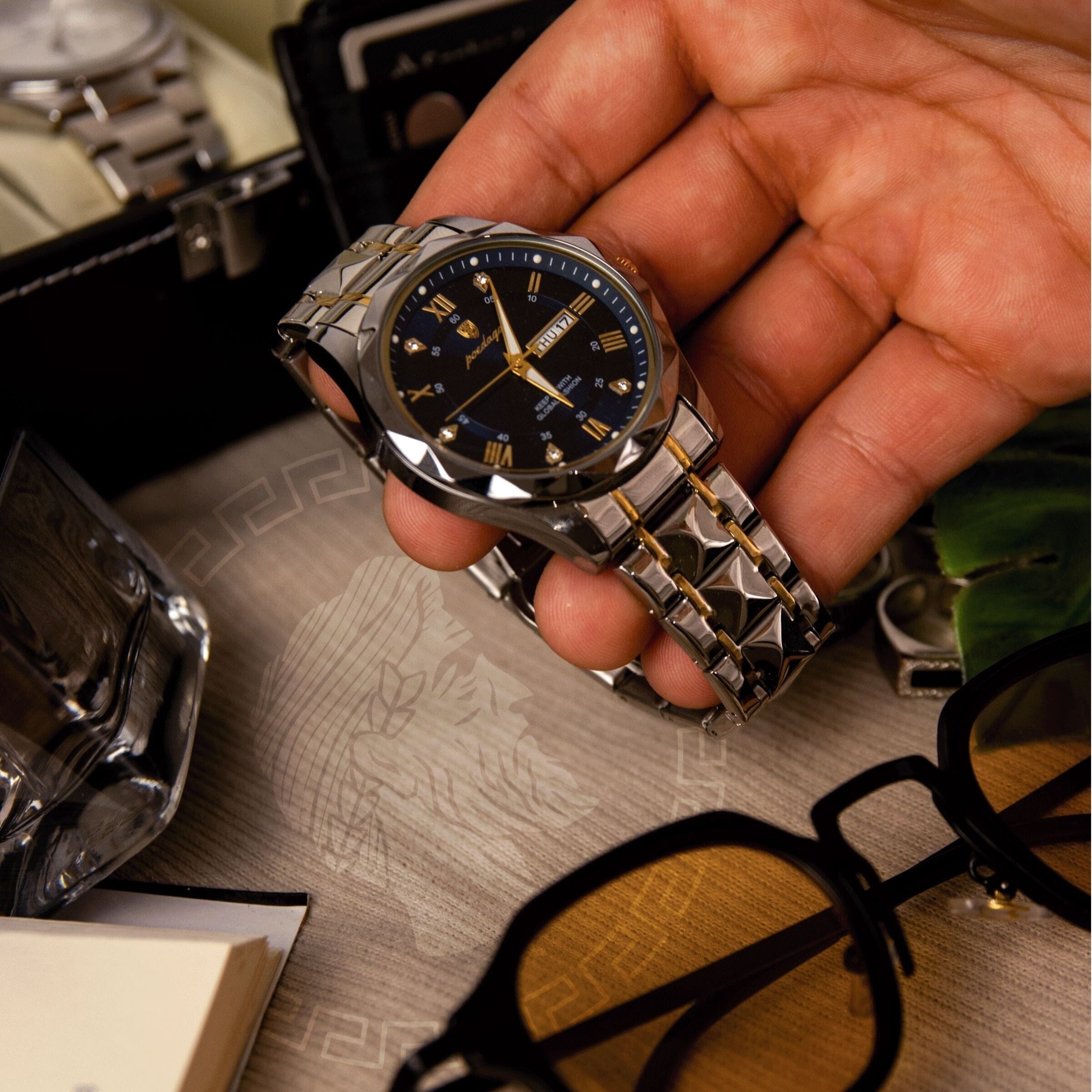 POEDAGAR Luminous Steel 40mm Herrenarmbanduhr - Wasserdicht | Edelstahl