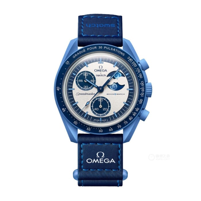 Omega X Swatch Speedmaster Moonswatch "mission to the Blue Moonphase" Herrenchronograph