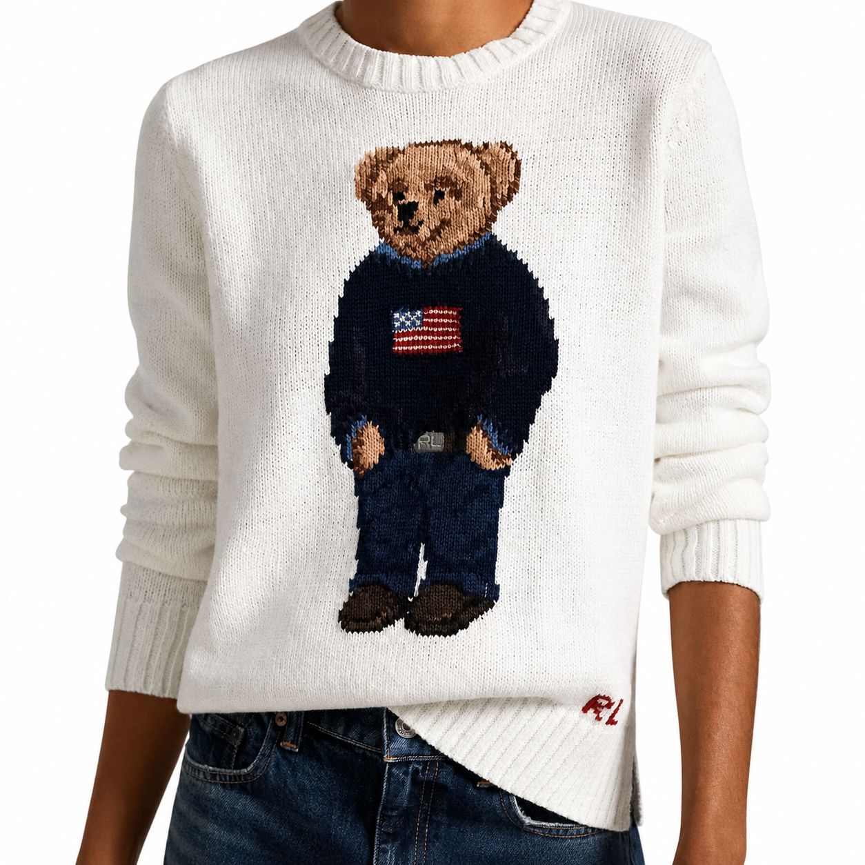 Ralph Lauren Polo Bear Pullover Aus Leinen-Baumwolle Mit Rundhalsausschnitt