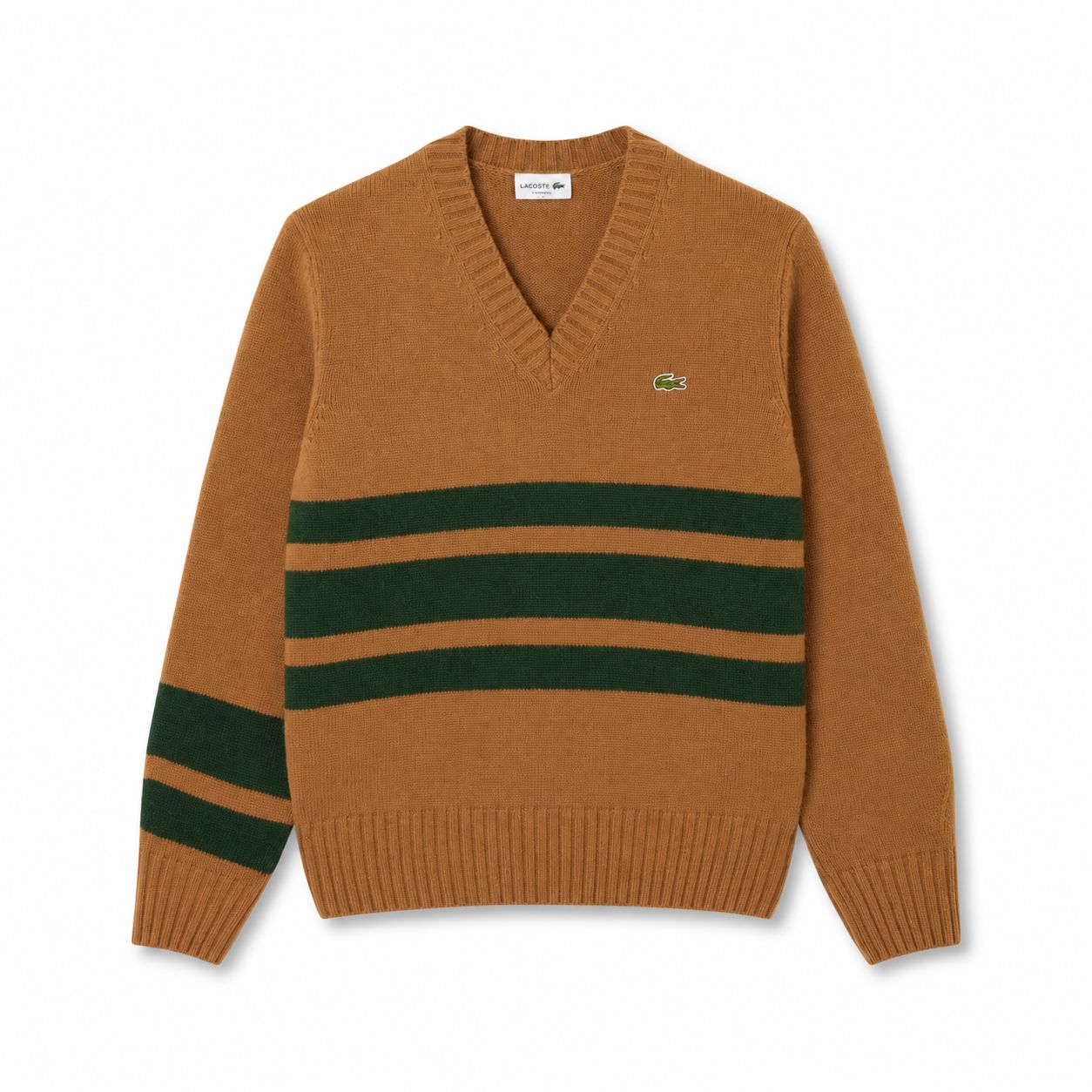Lacoste Gestreifter Woll-Pullover Mit V-Ausschnitt