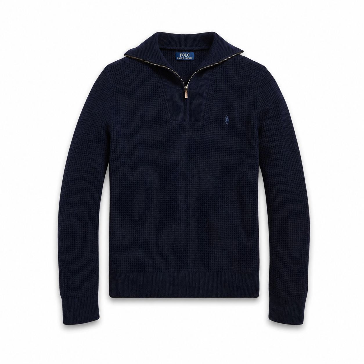 Ralph Lauren Waffelstrick Wolle-Baumwolle Pullover Mit Viertelreißverschluss