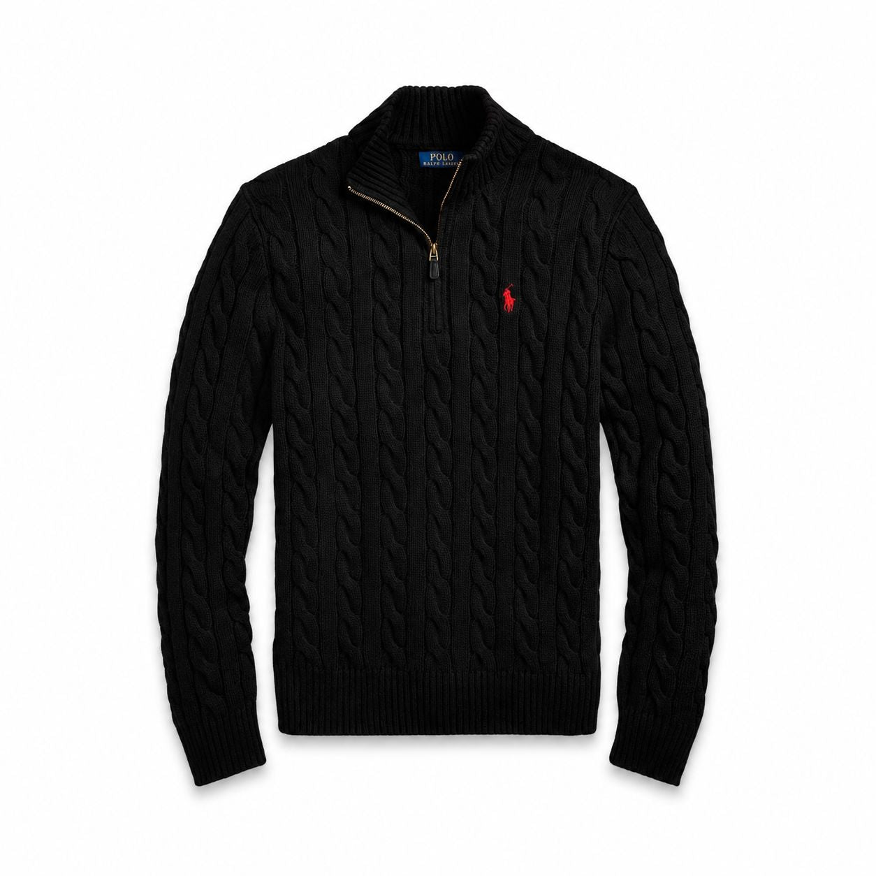 Ralph Lauren Chunky Cable-Knit Baumwoll-Pullover Mit Viertel-Reißverschluss