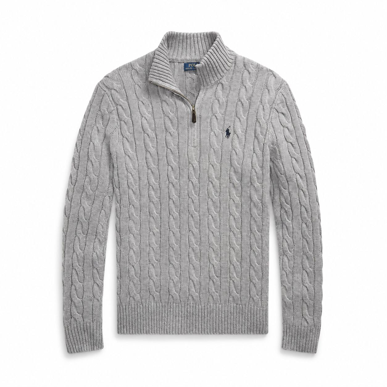 Ralph Lauren Chunky Cable-Knit Baumwoll-Pullover Mit Viertel-Reißverschluss