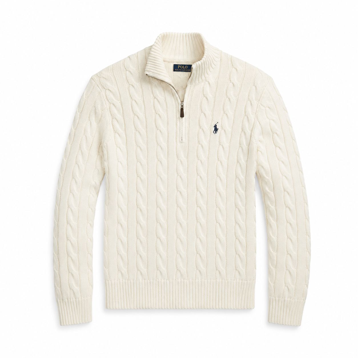 Ralph Lauren Chunky Cable-Knit Baumwoll-Pullover Mit Viertel-Reißverschluss