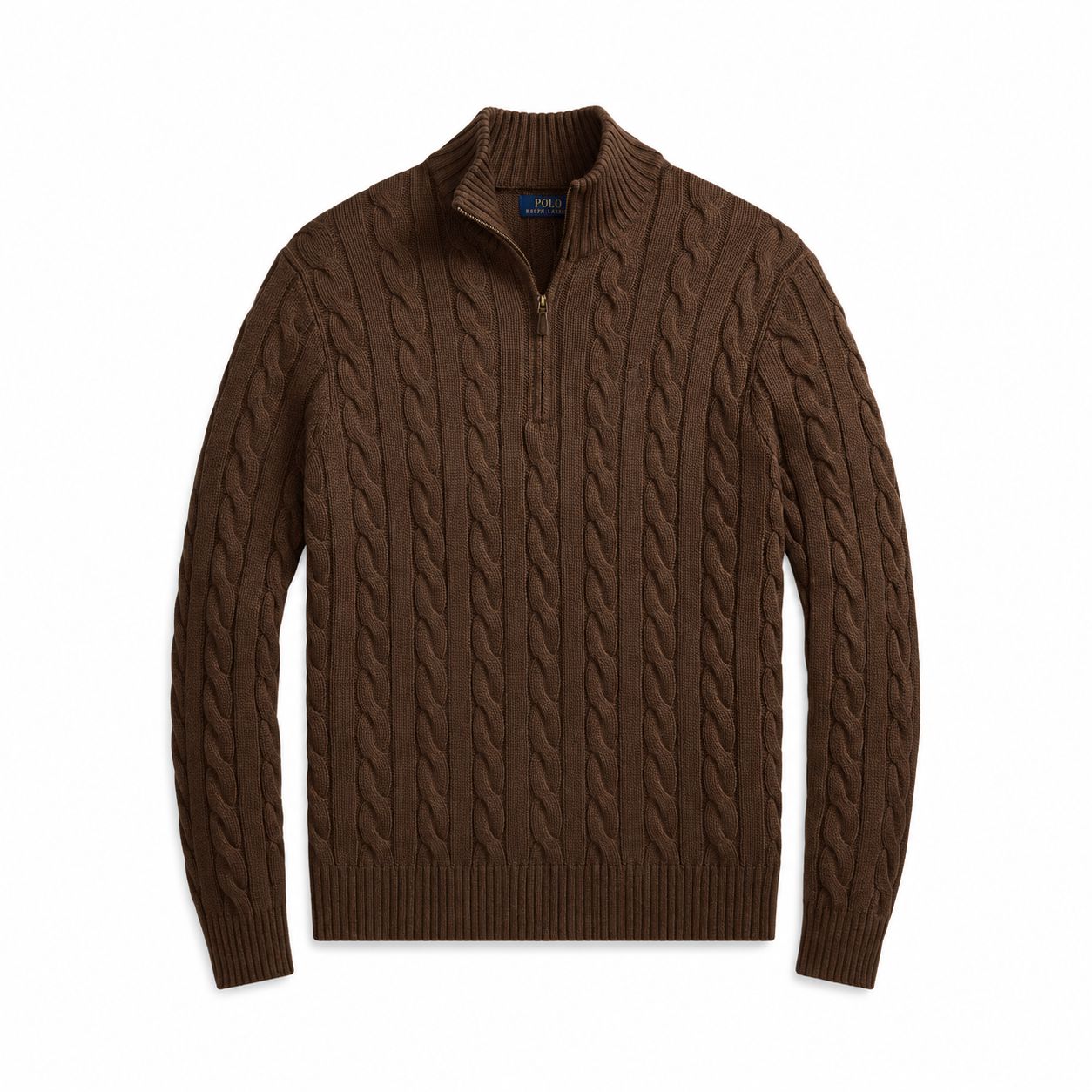Ralph Lauren Chunky Cable-Knit Baumwoll-Pullover Mit Viertel-Reißverschluss