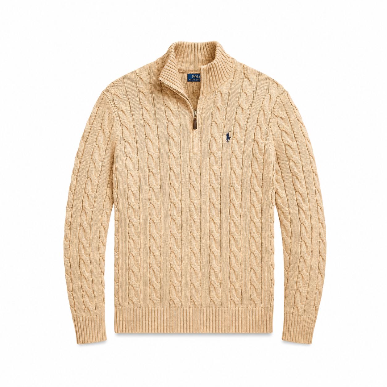 Ralph Lauren Chunky Cable-Knit Baumwoll-Pullover Mit Viertel-Reißverschluss