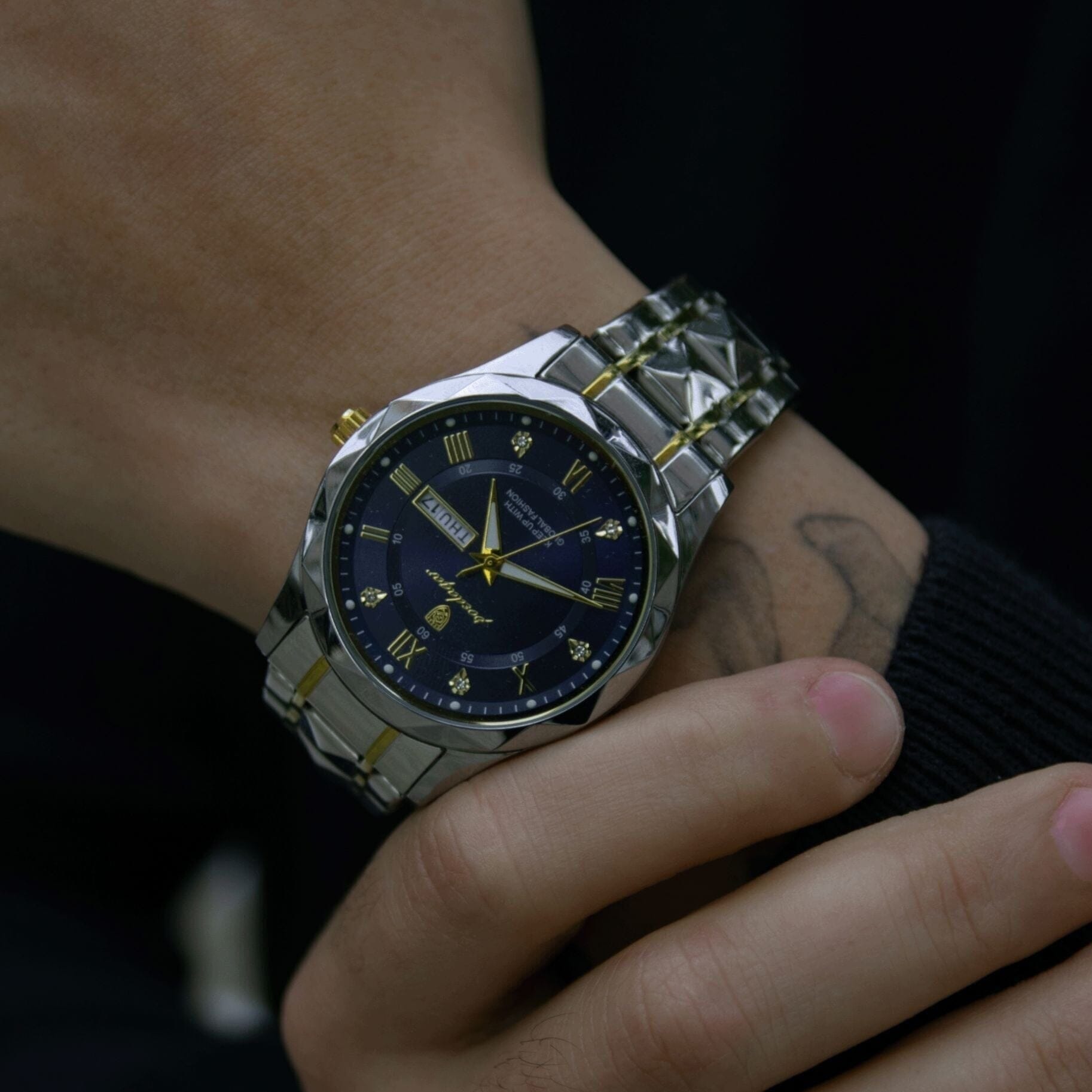 POEDAGAR Luminous Steel 40mm Herrenarmbanduhr - Wasserdicht | Edelstahl